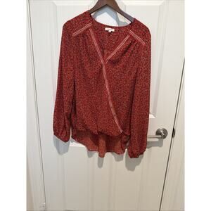 Max Studio Tops Large Floral Faux Wrap Long Sleeve V Neck Hi Lo Tunic